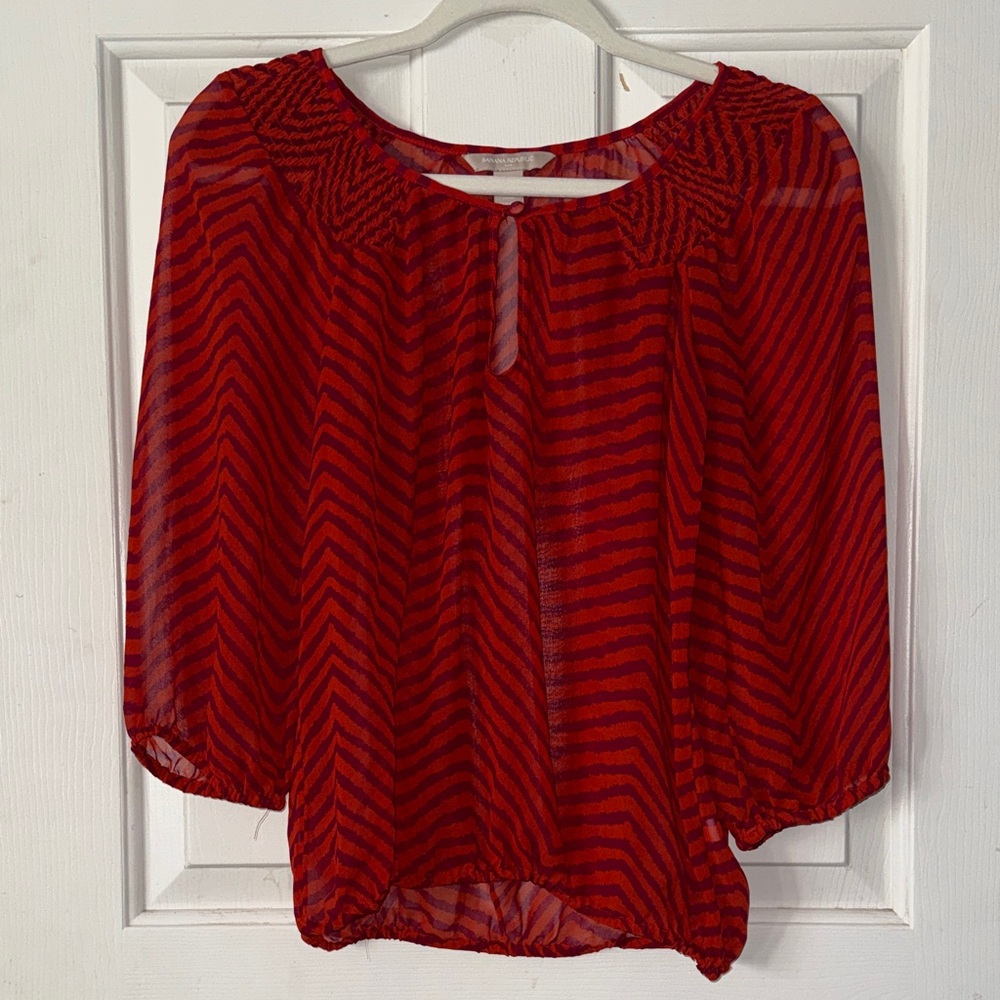 Banana Republic Purple and Deep Orange Striped Blouse.Sz S